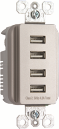 Quad USB Charger, Nickel, 4-Device, 4.2A Charging Capacity, Slim 1.3" Depth