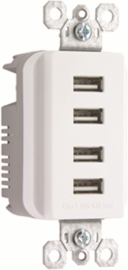 Quad USB Charger 4 Ports, 4.2A Total Capacity, Slim 1.3 Inch Depth
