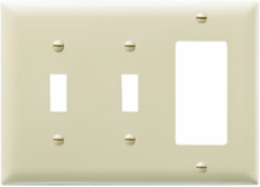 Combination Wall Plate, 3 Gang, 2 Toggle + 1 Decorator, Ivory, Nylon, 4.69 Inch x 6.56 Inch