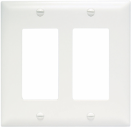 TradeMaster 2-Gang Nylon Wall Plate, 2 Decorator Openings, White, 4.75 Inch Width, 4.6875 Inch Height