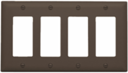 Durable 4-Gang Nylon Wall Plate, 4 Decorator Openings, Brown, 8.375 Inch Width, 4.6875 Inch Height