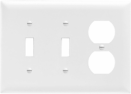 TradeMaster 3-Gang Nylon Wall Plate, 2 Toggle Openings, 1 Duplex, White, 4.6875 Inch x 6.563 Inch