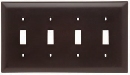 TradeMaster 4-Gang Nylon Wall Plate, 4 Toggle Openings, 4.6875 Inch Height, Brown