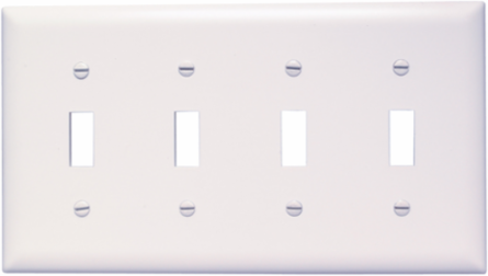 TradeMaster Nylon Wall Plate, 4 Toggle Openings, 8.375 Inch x 4.6875 Inch, White