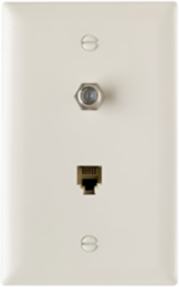 Communication Wall Plate with Nickel-Plated F-Type Connector, RJ11 Jack, Light Almond