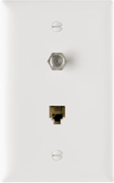 Communication Wall Plate with F-Type Coaxial Connector and RJ11 Jack, White