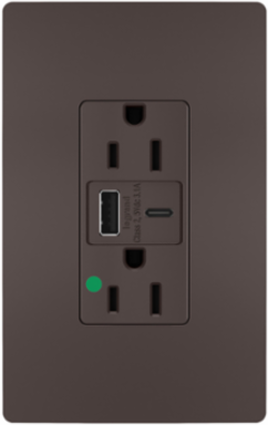 15A 125V Hospital-Grade Tamper-Resistant Duplex Receptacle, Brown, 3.1A USB Ports