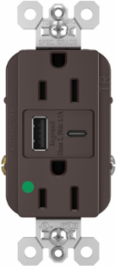 15A 125V Hospital-Grade Tamper-Resistant Duplex Receptacle, Brown, 3.1A USB Ports