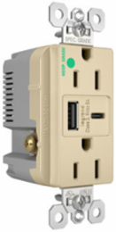 15A 125V Hospital-Grade Tamper-Resistant Duplex Receptacle with USB A/C Ports, 1.425 Inch Depth, Ivory