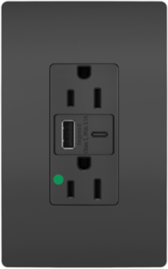 Hospital-Grade 15A 125V Duplex Receptacle with USB Ports, Black