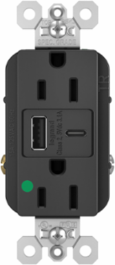 Hospital-Grade 15A 125V Duplex Receptacle with USB Ports, Black