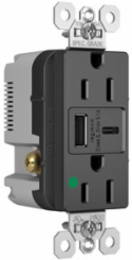 Hospital-Grade 15A 125V Duplex Receptacle with USB Ports, Black
