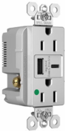 15A 125V Hospital-Grade Tamper-Resistant Duplex Receptacle, 3.1A USB Ports, Gray