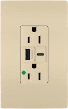 15A 125V Hospital-Grade Tamper-Resistant Duplex Receptacle with USB A/C Ports, Ivory