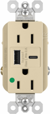 15A 125V Hospital-Grade Tamper-Resistant Duplex Receptacle with USB A/C Ports, Ivory