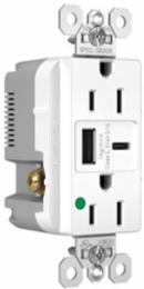 15A 125V Hospital-Grade Duplex Receptacle with USB Ports, White, 1.425 Inch Depth