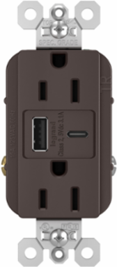 15A Tamper-Resistant Duplex Receptacle with USB A/C Charging Ports, Brown, 1-1/2 Inch Depth, 2-5/8 Inch Height, 1-7/10 Inch Width