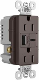 15A Tamper-Resistant Duplex Receptacle with USB A/C Charging Ports, Brown, 1-1/2 Inch Depth, 2-5/8 Inch Height, 1-7/10 Inch Width