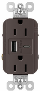 15A 125V Tamper-Resistant Duplex Receptacle with USB C/C Ports, Brown 1.425 Inch Depth