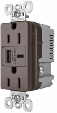 15A 125V Tamper-Resistant Duplex Receptacle with USB C/C Ports, Brown 1.425 Inch Depth