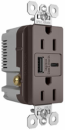 15A 125V Tamper-Resistant Duplex Receptacle with USB C/C Ports, Brown 1.425 Inch Depth