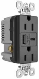 15A 125V Tamper-Resistant Duplex Receptacle, Black, USB A/C Ports, 1.425 Inch Depth