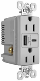 15A Tamper-Resistant Duplex Receptacle with USB A/C Ports, 2.68 Inch Height, Gray