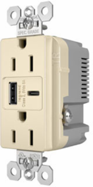 15A 125V Tamper-Resistant Duplex Receptacle with USB Ports, Light Almond