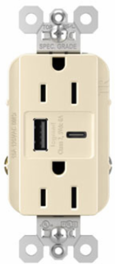 15A 125V Tamper-Resistant Duplex Receptacle with USB Ports, Light Almond