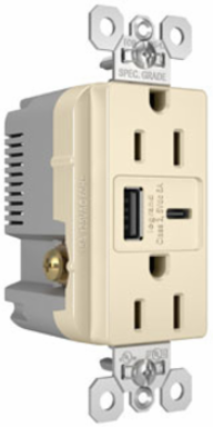 15A 125V Tamper-Resistant Duplex Receptacle with USB Ports, Light Almond