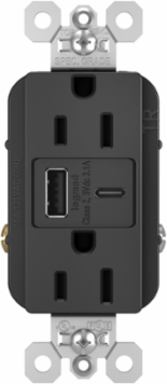 15A 125V Tamper-Resistant Duplex Receptacle with Dual USB Ports, Black