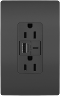 15A 125V Tamper-Resistant Duplex Receptacle with Dual USB Ports, Black