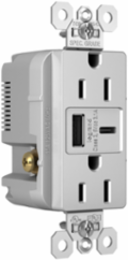 15A Tamper-Resistant Duplex Receptacle with USB A/C Charging Ports, Gray, 1.425 Inch Depth, 1.693 Inch Width, 2.677 Inch Height
