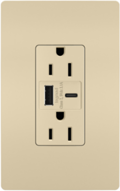 15A Tamper-Resistant Duplex Receptacle with USB A/C Ports, Ivory