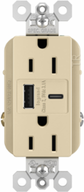 15A Tamper-Resistant Duplex Receptacle with USB A/C Ports, Ivory