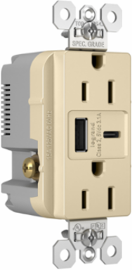 15A Tamper-Resistant Duplex Receptacle with USB A/C Ports, Ivory