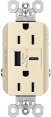 15A Tamper-Resistant Duplex Receptacle with USB Ports, Light Almond