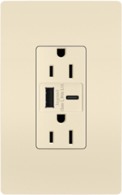15A Tamper-Resistant Duplex Receptacle with USB Ports, Light Almond