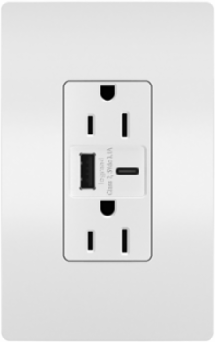 15A Tamper-Resistant Duplex Receptacle with USB A/C Ports, White