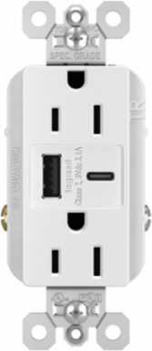 15A Tamper-Resistant Duplex Receptacle with USB A/C Ports, White