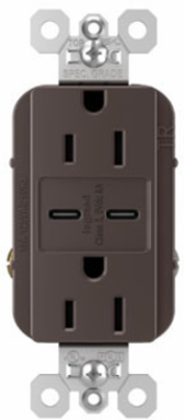 15A 125V Tamper-Resistant Receptacle, Brown with 2 USB Type-C Ports