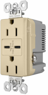 15A 125V Tamper-Resistant Receptacle with Two USB Type-C Ports, Ivory