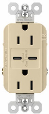 15A 125V Tamper-Resistant Receptacle with Two USB Type-C Ports, Ivory