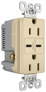 15A 125V Tamper-Resistant Receptacle with Two USB Type-C Ports, Ivory