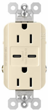 15A 125V Tamper-Resistant Receptacle with 2 USB Type-C Ports, Light Almond