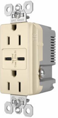 15A 125V Tamper-Resistant Receptacle with 2 USB Type-C Ports, Light Almond