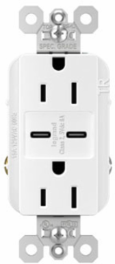 15A 125V Tamper-Resistant Receptacle with 2 USB Type-C Ports