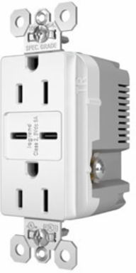 15A 125V Tamper-Resistant Receptacle with 2 USB Type-C Ports