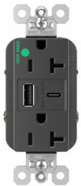 20A 125V Hospital-Grade Tamper-Resistant Receptacle, USB Ports, 1.425 Inch Depth