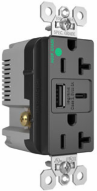20A 125V Hospital-Grade Tamper-Resistant Receptacle, USB Ports, 1.425 Inch Depth